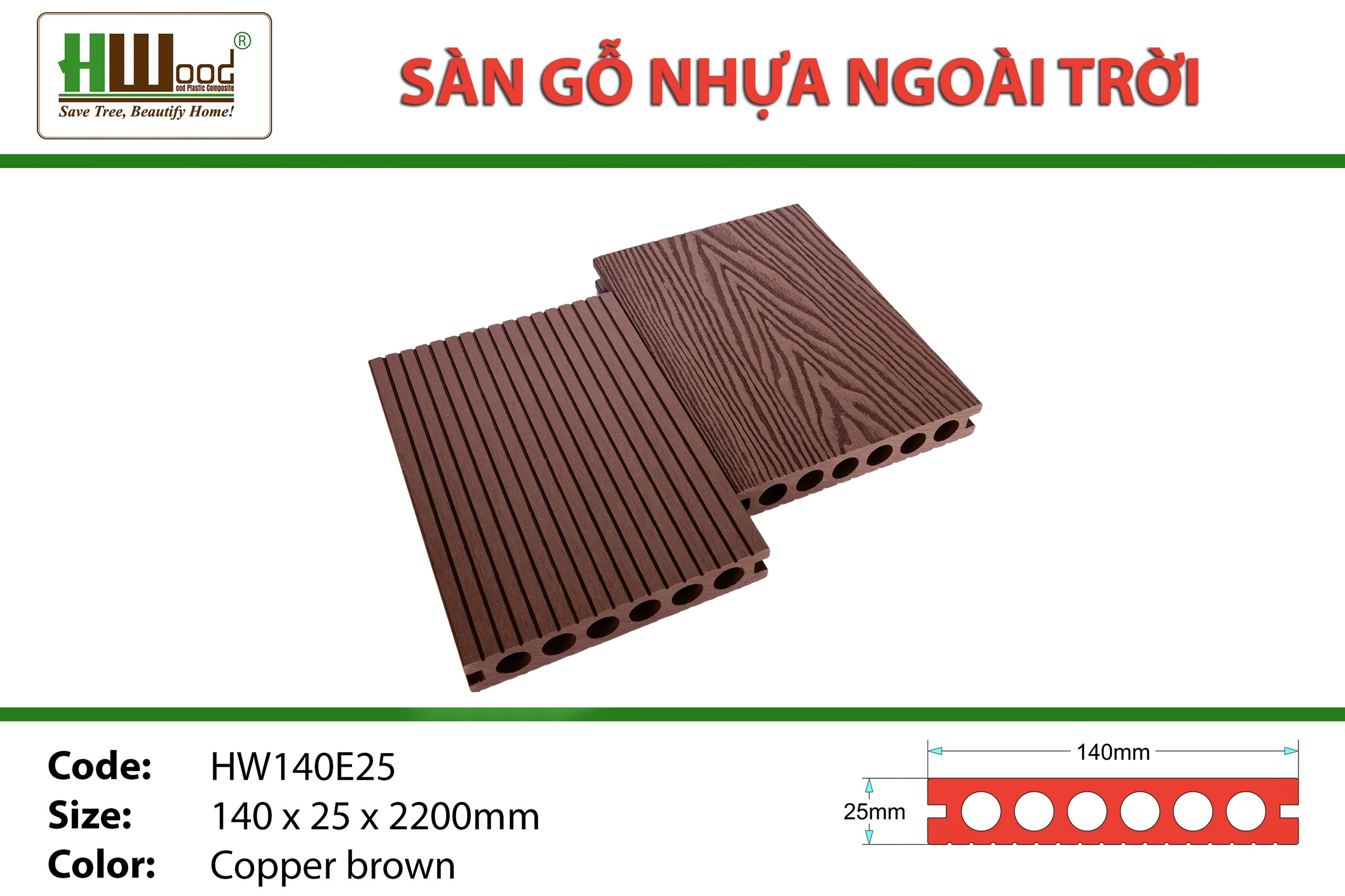 Sàn nhựa ngoài trời Hwood Bình Dương Copper Borwn